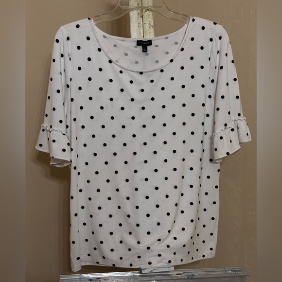 Talbots Polka Dot Ruffle Sleeve Top Sz L - Picture 1 of 5